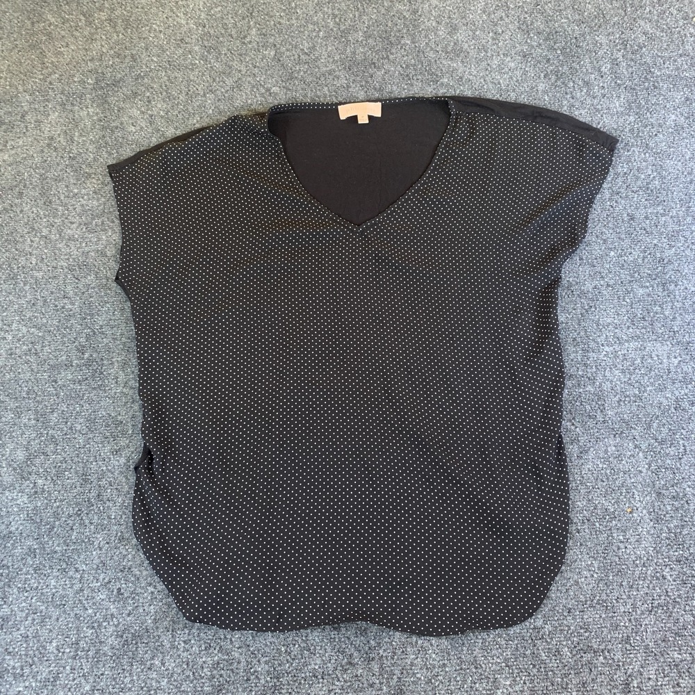 Philosophy Blouse Top Womens Medium Black White Polka Dot Cap Sleeve V Neck